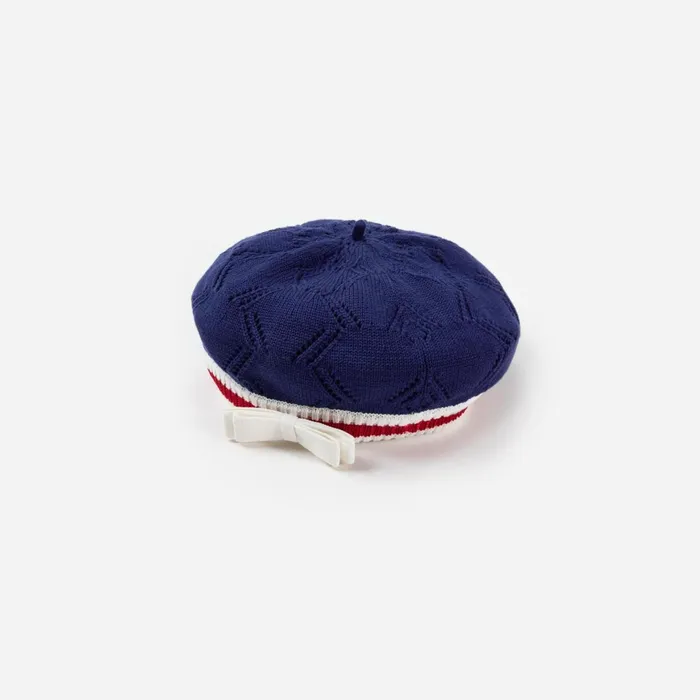Kids Navy Textured Knit Beret Self Portrait Kids Navy Textured Knit Beret Self Portrait