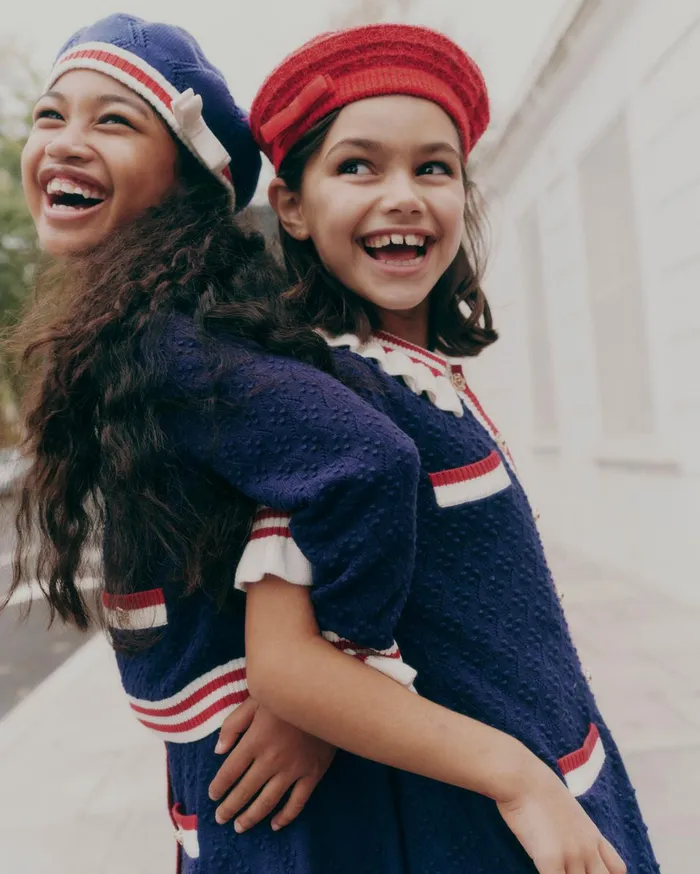 Kids Navy Textured Knit Beret Self Portrait Kids Navy Textured Knit Beret Self Portrait