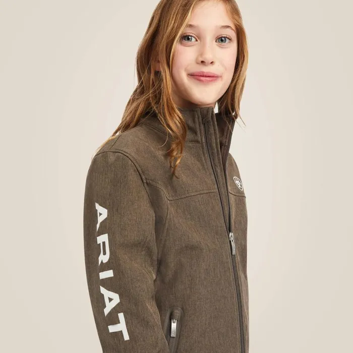 Kids New Team Softshell Jacket Banyan Bark Heather Ariat Jackets and Vests Kids New Team Softshell Jacket Banyan Bark Heather Ariat Jackets and Vests