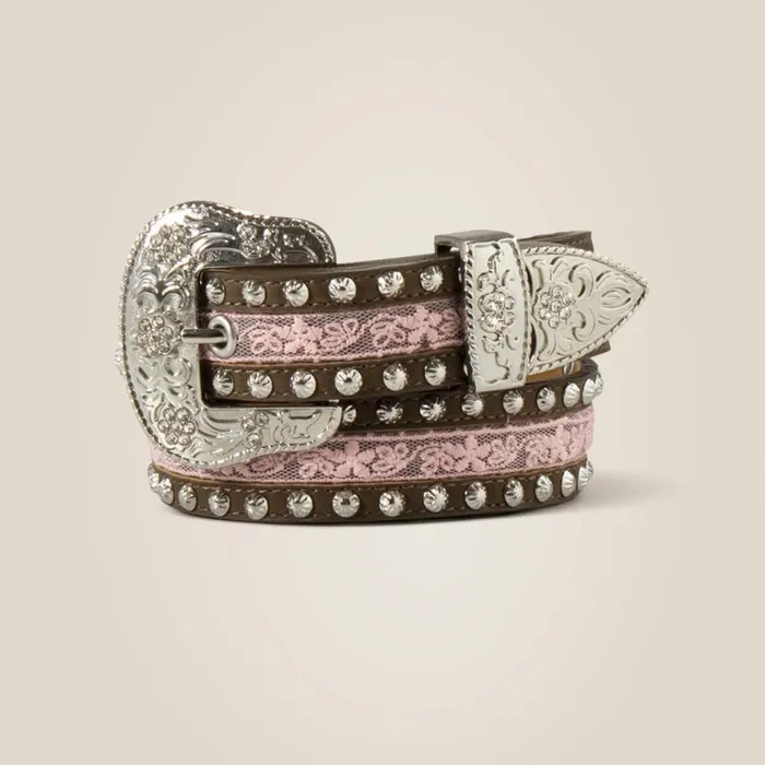 Kids Pink Lace Stud Belt Brown Ariat Belts