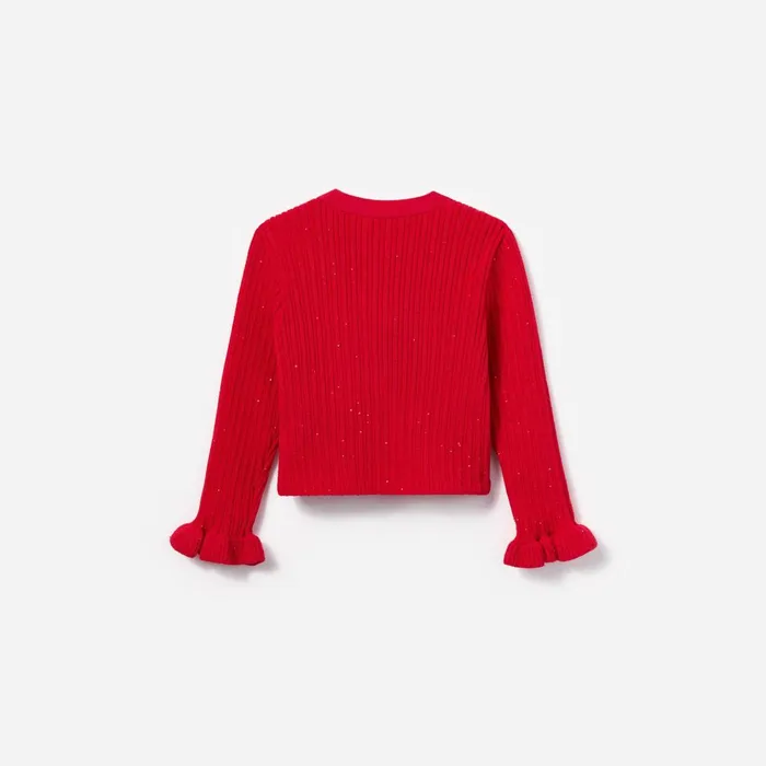 Kids Red Ribbed Knit Cardigan Self Portrait