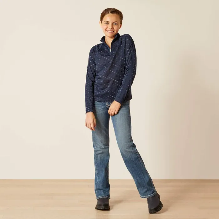 Kids Sunstopper 30 14 Zip Baselayer Navy Dot Ariat English Riding Clothing Kids Sunstopper 30 14 Zip Baselayer Navy Dot Ariat English Riding Clothing