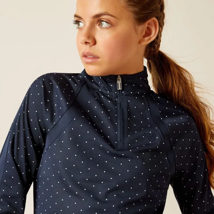 Kids Sunstopper 30 14 Zip Baselayer Navy Dot Ariat English Riding Clothing Kids Sunstopper 30 14 Zip Baselayer Navy Dot Ariat English Riding Clothing