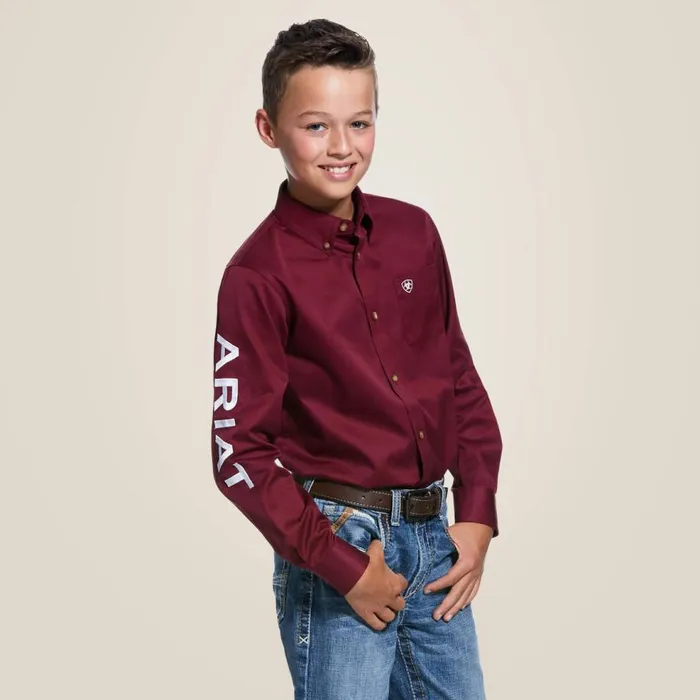 Kids Team Logo Twill Classic Fit Shirt Burgundywhite Ariat Button Down Shirts