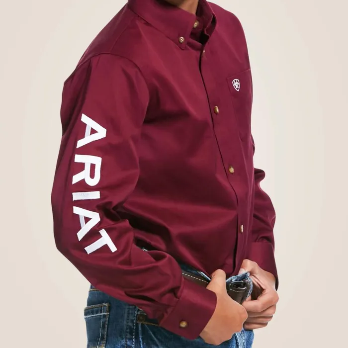 Kids Team Logo Twill Classic Fit Shirt Burgundywhite Ariat Button Down Shirts Kids Team Logo Twill Classic Fit Shirt Burgundywhite Ariat Button Down Shirts