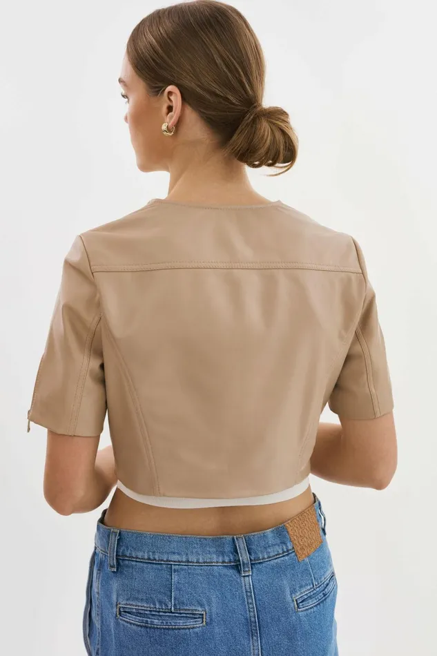 Kirsi Gold Cropped Biker Jacket Wheat Women Lamarque LEATHER JACKETS