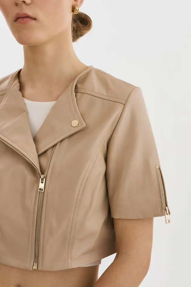 Kirsi Gold Cropped Biker Jacket Wheat Women Lamarque LEATHER JACKETS