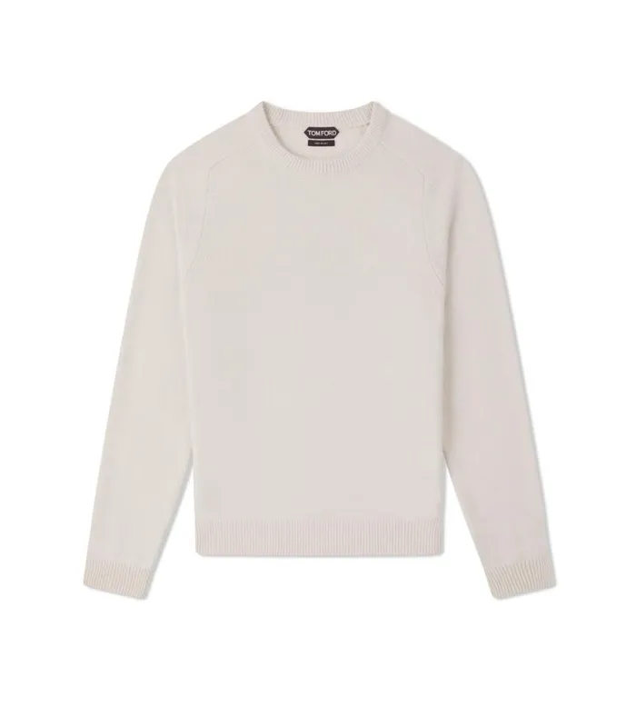 Knitwear Men TOM FORD CASHMERE SADDLE CREW NECK Ivory