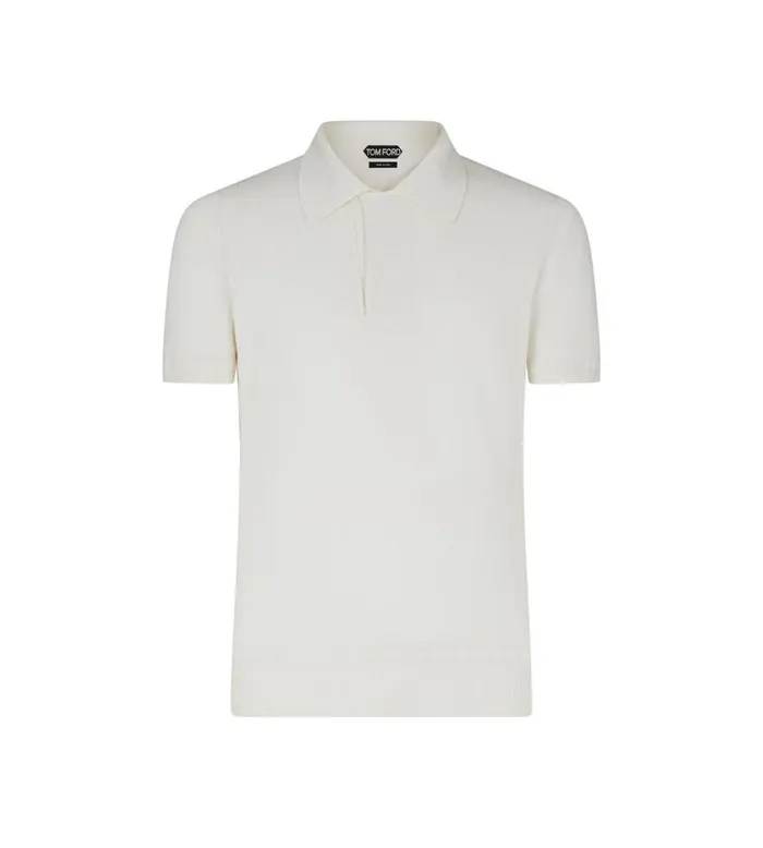 Knitwear Men TOM FORD MICRO TEXTURED PIQUET POLO Chalk