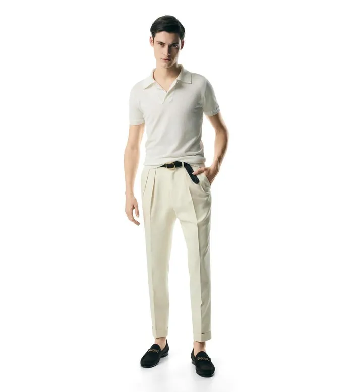 Knitwear Men TOM FORD MICRO TEXTURED PIQUET POLO Chalk Knitwear Men TOM FORD MICRO TEXTURED PIQUET POLO Chalk