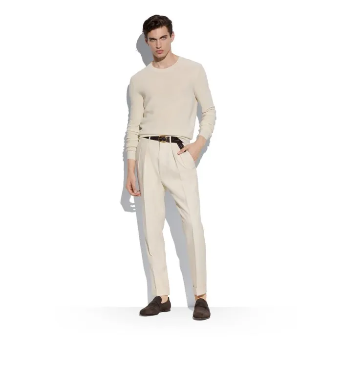 Knitwear Men TOM FORD TEXTURED SILK MERINO CREW NECK Chalk Knitwear Men TOM FORD TEXTURED SILK MERINO CREW NECK Chalk