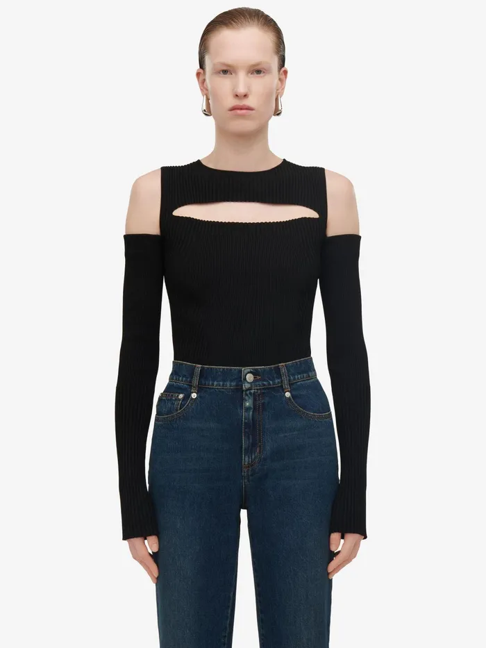 Knitwear Women Alexander McQueen Slashed Knit Top Black