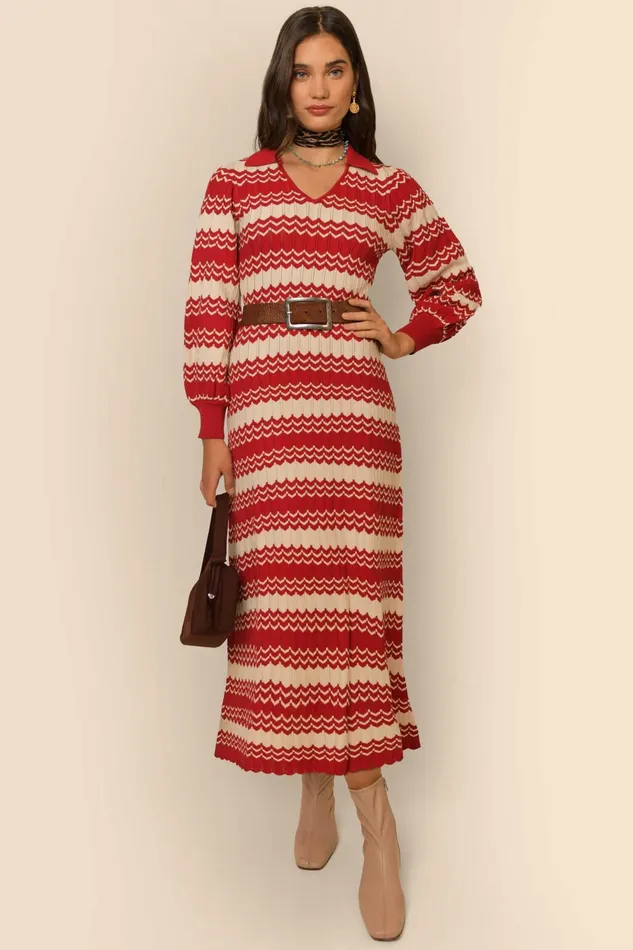Knitwear Women RIXO Piper Coral Cream Chevron
