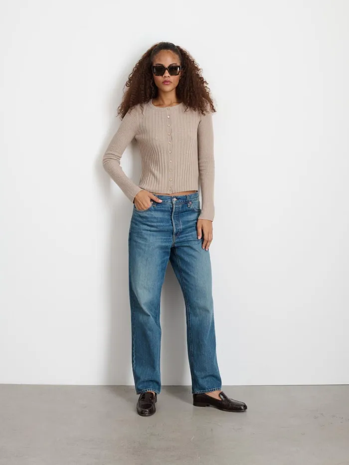 Kristin Ribbed Cardigan Pumice Women Alex Mill Sweaters