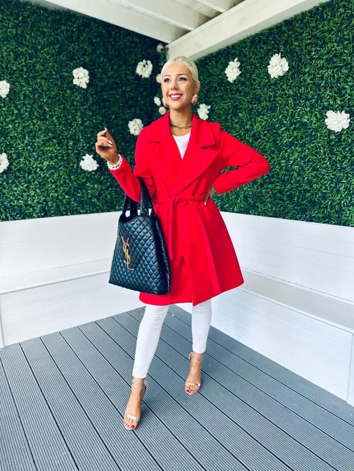 Kylie Belted Coat Red Womens Canella Lane Coats and Jackets