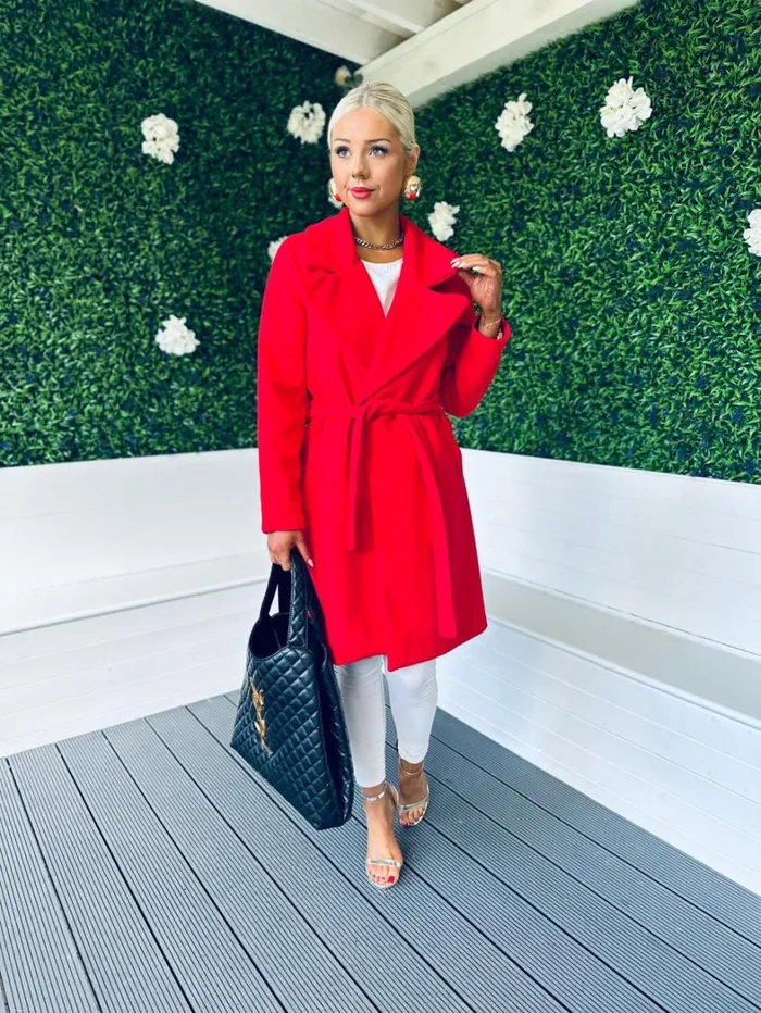 Kylie Belted Coat Red Womens Canella Lane Coats and Jackets