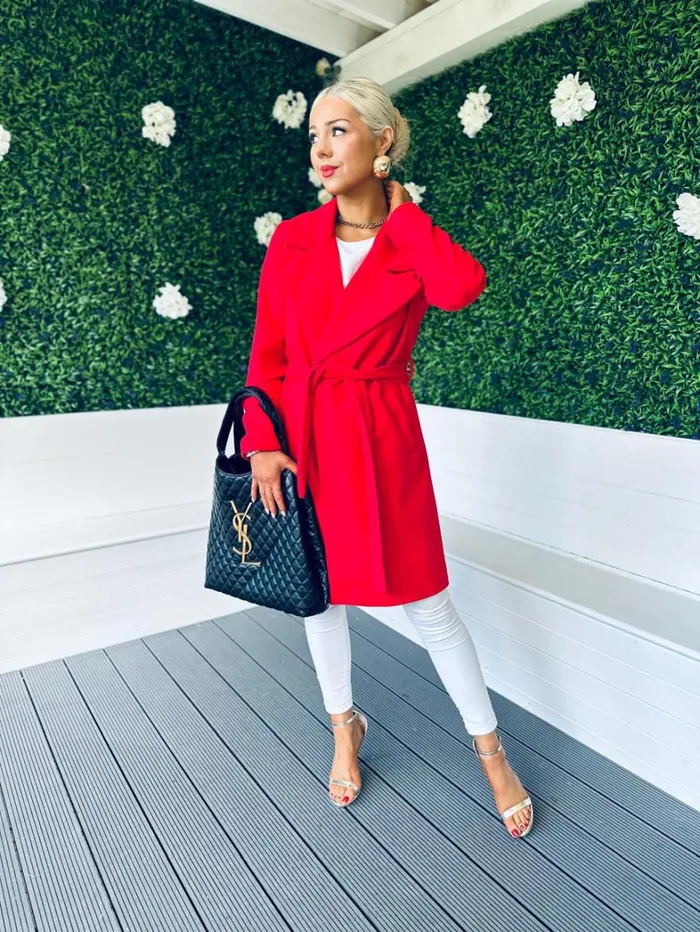 Kylie Belted Coat Red Womens Canella Lane Coats and Jackets