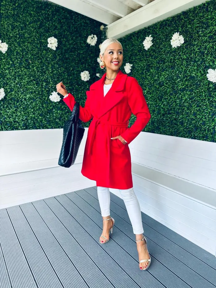 Kylie Belted Coat Red Womens Canella Lane Coats and Jackets