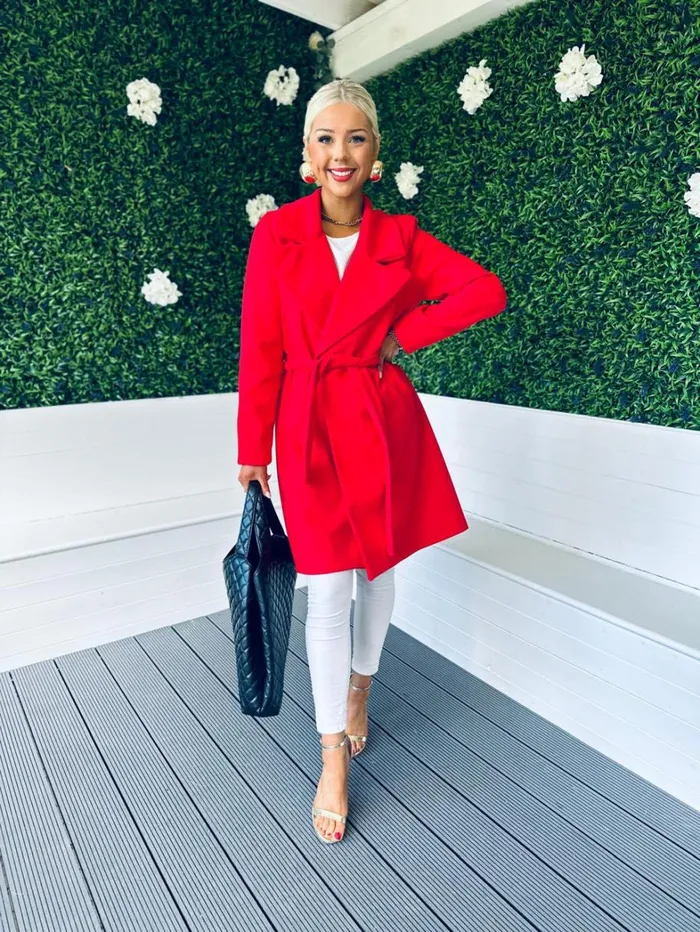 Kylie Belted Coat Red Womens Canella Lane Coats and Jackets