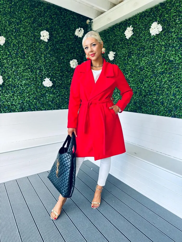 Kylie Belted Coat Red Womens Canella Lane Coats and Jackets