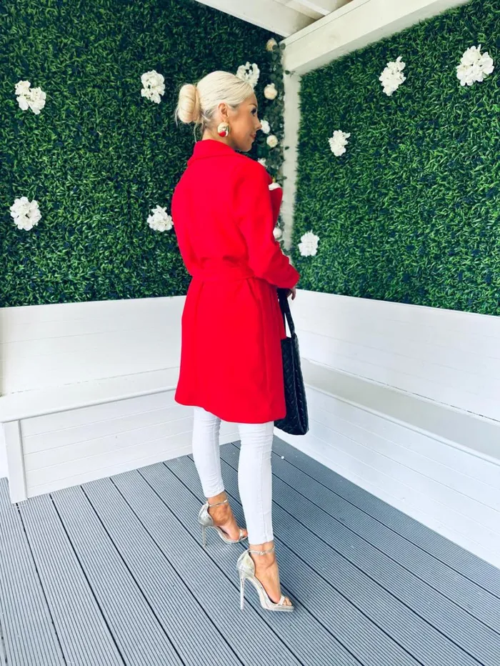 Kylie Belted Coat Red Womens Canella Lane Coats and Jackets