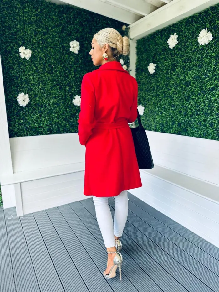 Kylie Belted Coat Red Womens Canella Lane Coats and Jackets