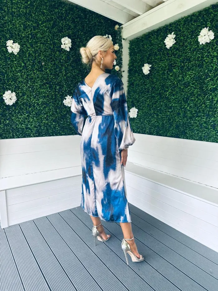 Landan V Neck Long Sleeves Maxi Dress Embellished Blue Womens Canella Lane Evening Dress