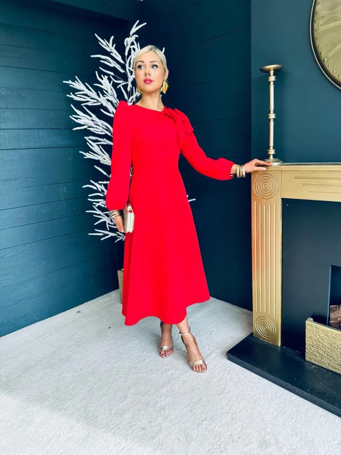 Lauren Detailed Occasion Dress Red Womens Canella Lane Maxi