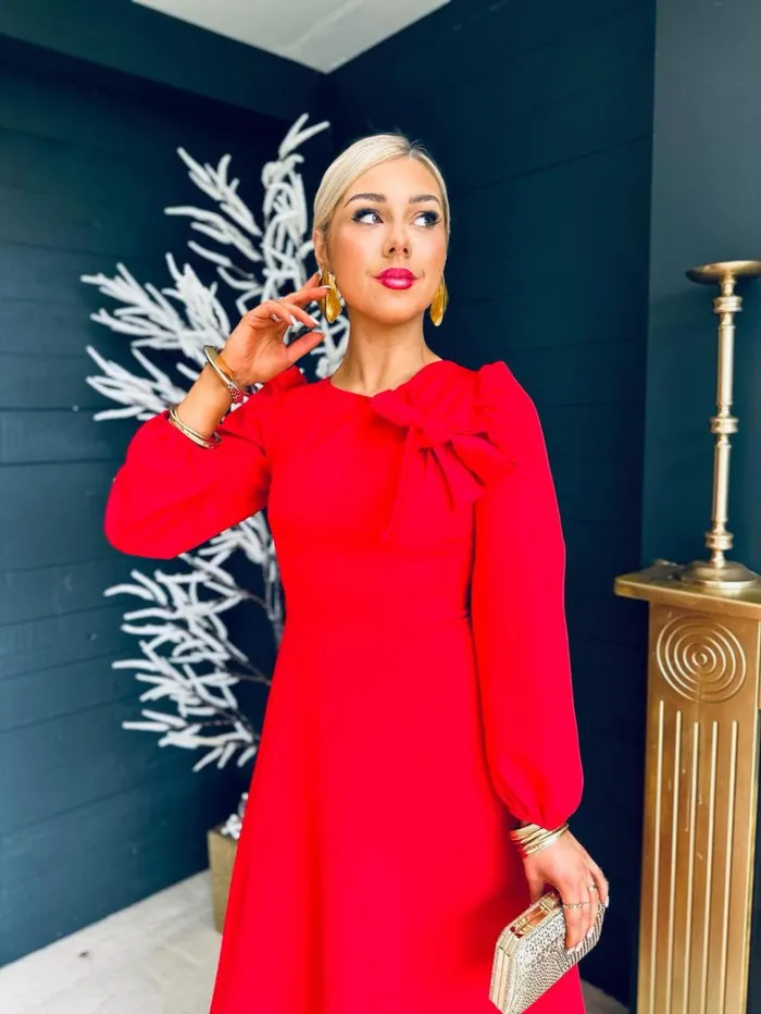 Lauren Detailed Occasion Dress Red Womens Canella Lane Maxi