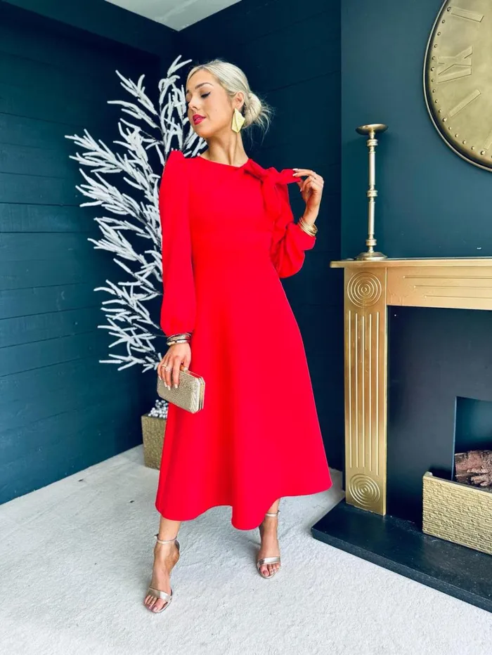 Lauren Detailed Occasion Dress Red Womens Canella Lane Maxi