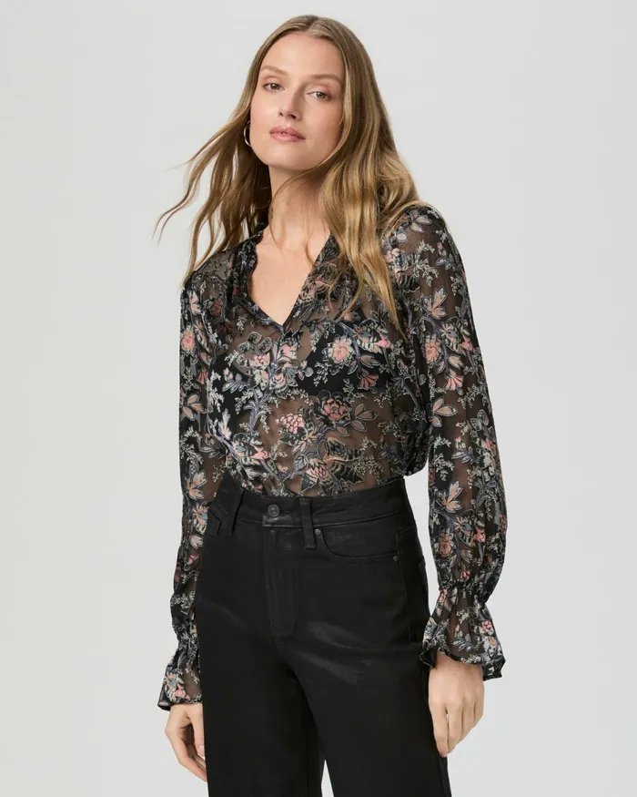 Laurin Blouse 8211 Black Multi Satin Women PAIGE Tops and Blouses