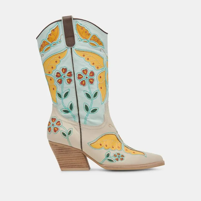 Lelou Boots Ivory Multi Leather Women Dolce Vita Boots and Booties