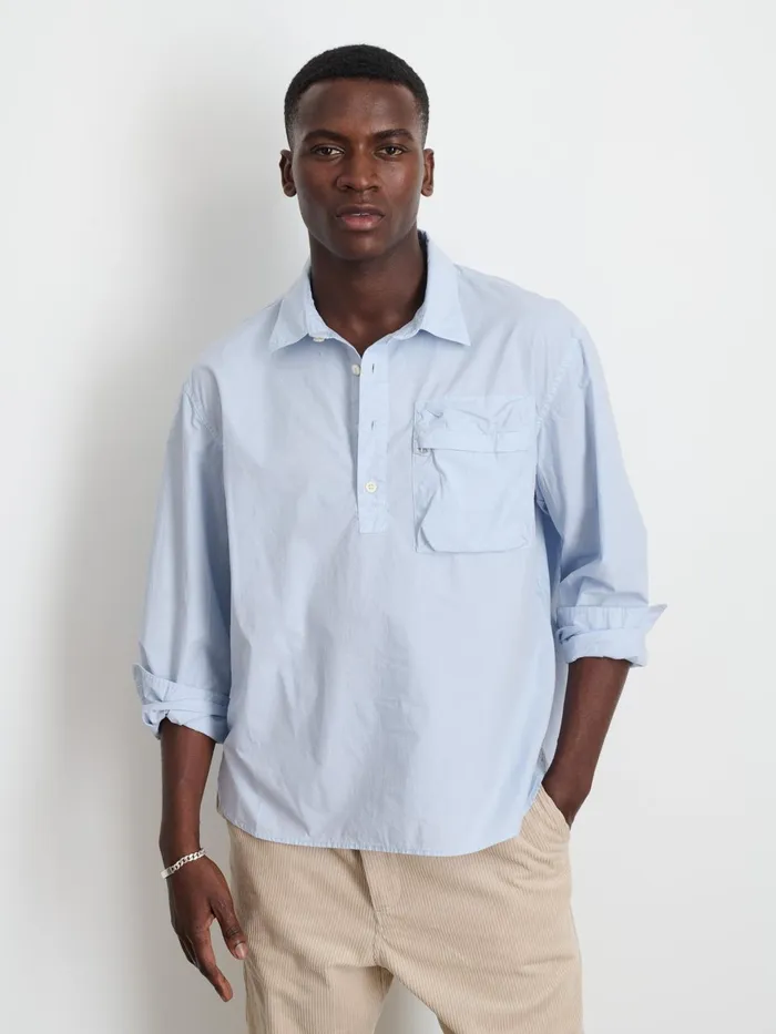 Leo Popover In Paper Cotton Calm Blue Men Alex Mill Shirts