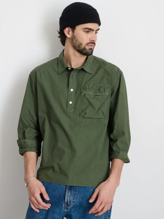 Leo Popover In Paper Cotton Faded Olive Men Alex Mill Shirts