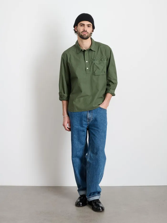 Leo Popover In Paper Cotton Faded Olive Men Alex Mill Shirts