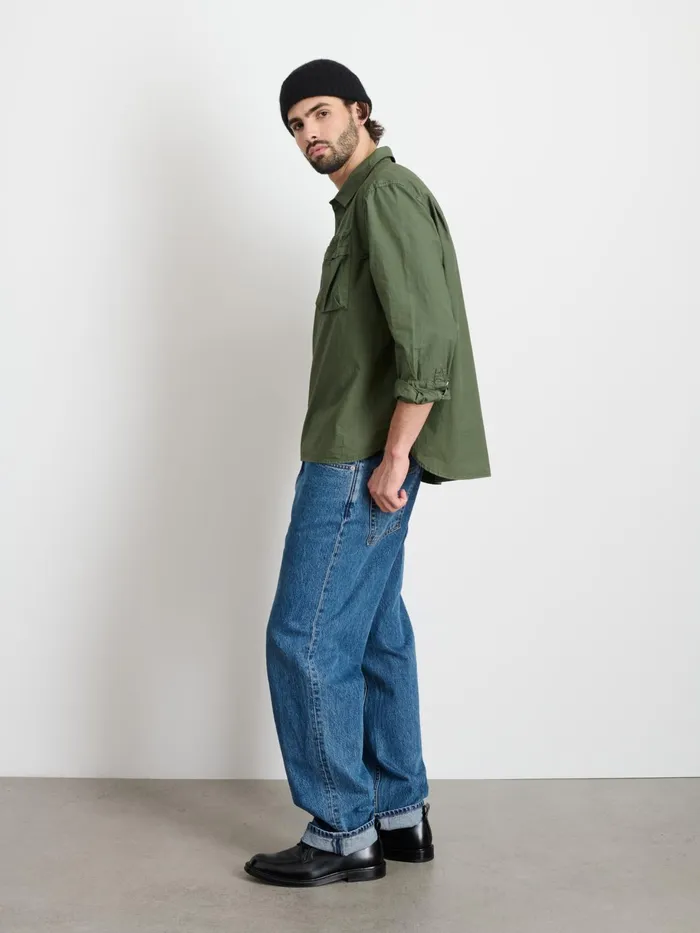 Leo Popover In Paper Cotton Faded Olive Men Alex Mill Shirts