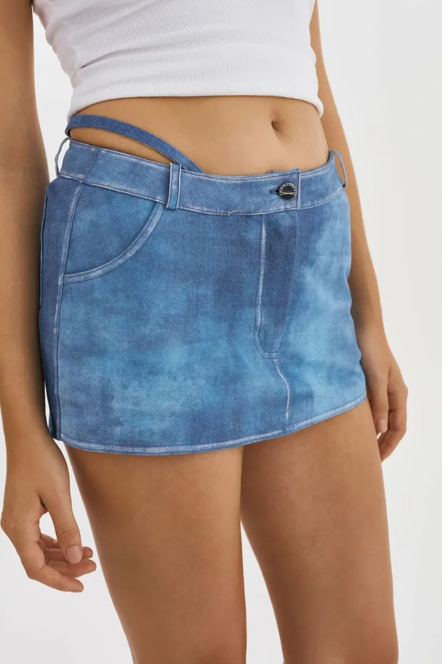 Liana Leather Skort Distressed Indigo Women Lamarque SKIRTS