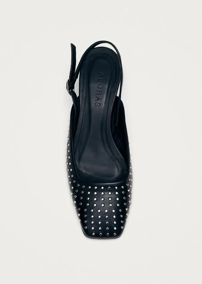 Lindy Studs Black Leather Pumps Women ALOHAS Heels