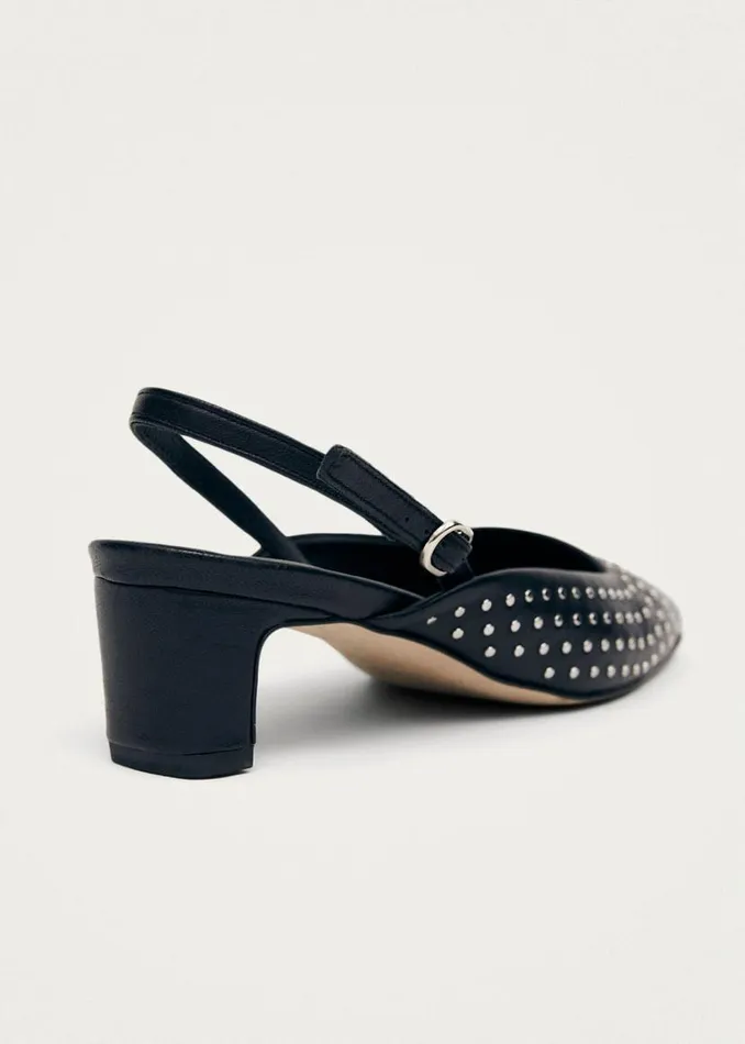 Lindy Studs Black Leather Pumps Women ALOHAS Heels