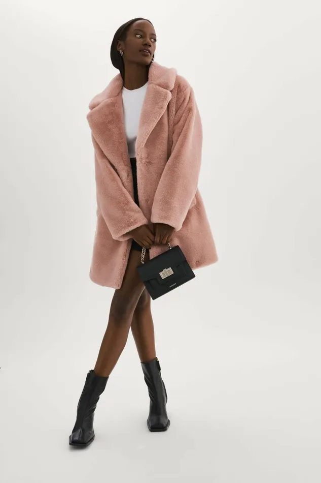 Linnea Faux Fur Coat Smoky Pink Women Lamarque COATS and JACKETS