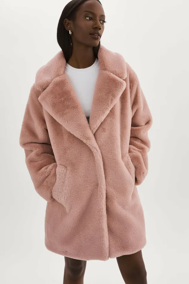 Linnea Faux Fur Coat Smoky Pink Women Lamarque COATS and JACKETS