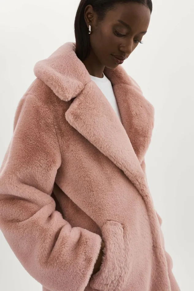 Linnea Faux Fur Coat Smoky Pink Women Lamarque COATS and JACKETS
