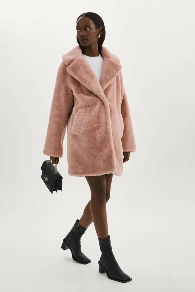 Linnea Faux Fur Coat Smoky Pink Women Lamarque COATS and JACKETS