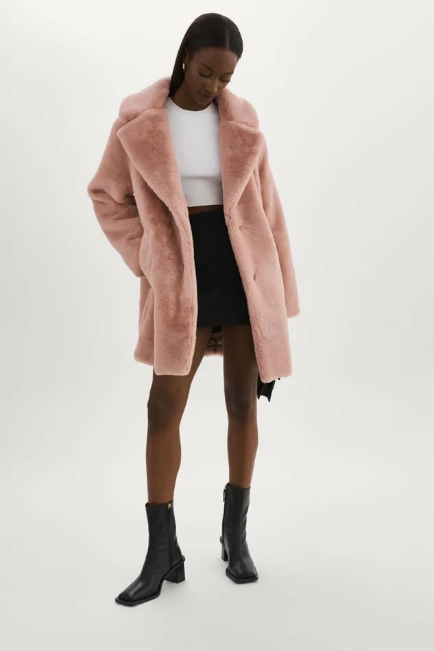 Linnea Faux Fur Coat Smoky Pink Women Lamarque COATS and JACKETS