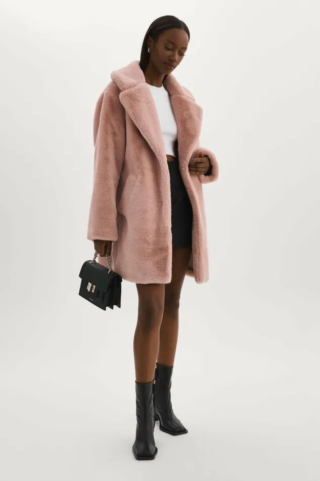 Linnea Faux Fur Coat Smoky Pink Women Lamarque COATS and JACKETS