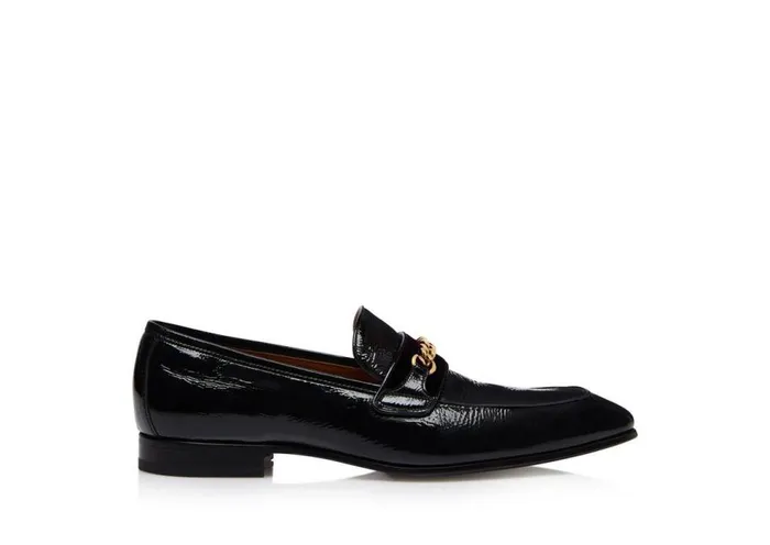 Loafers Men TOM FORD CRACKLED LEATHER BAILEY CHAIN LOAFER Black