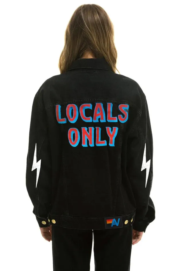 LOCALS ONLY OVERSIZED CONCERT DENIM JACKET 8211 VINTAGE BLACK WomenMen Aviator Nation Denim LOCALS ONLY OVERSIZED CONCERT DENIM JACKET 8211 VINTAGE BLACK WomenMen Aviator Nation Denim