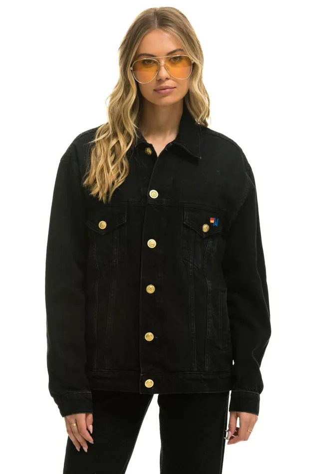 LOCALS ONLY OVERSIZED CONCERT DENIM JACKET 8211 VINTAGE BLACK WomenMen Aviator Nation Denim Jackets