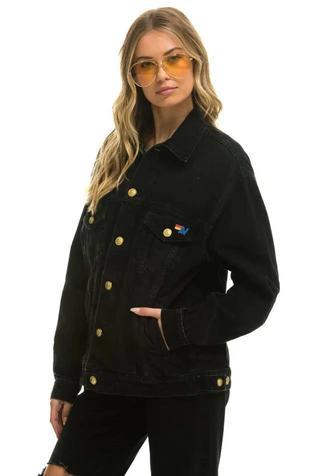 LOCALS ONLY OVERSIZED CONCERT DENIM JACKET 8211 VINTAGE BLACK WomenMen Aviator Nation Denim Jackets