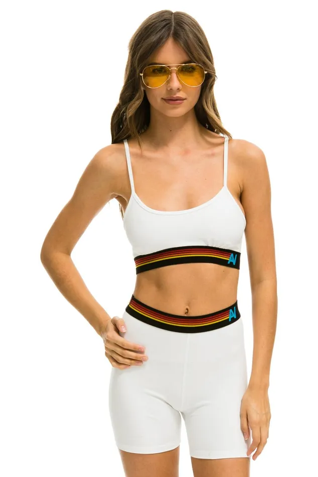LOGO 4 INCH HIRISE BIKER SHORT 8211 WHITE Women Aviator Nation Shorts